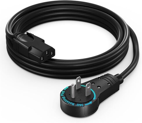 Maximm Monitor Computer Power Cord 6 Ft Flat Plug 360° Rotating PC Cable 3 Prong for, Desktop, Printer, Scanner, 16 AWG NEMA 5-15P to IEC13 - UL Certified in Saudi Arabia