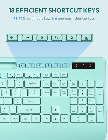 لوحة مفاتيح وماوس لاسلكيين من SABLUTE، مسند معصم مريح، حامل هاتف، مجموعة لوحات مفاتيح خالية من التأخر 2.4G، مجموعة لاسلكية صامتة للكمبيوتر والكمبيوتر المحمول والكمبيوتر الشخصي وأجهزة Mac والنوافذ، تعمل بالبطارية، أخضر نعناعي in Kuwait