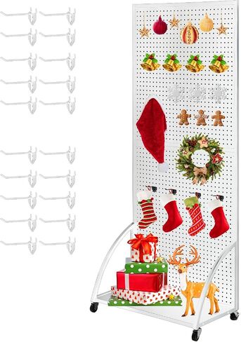 2.5'x 6' Metal Pegboard Display Stand with Base Plate, Black Standing Pegboard Panels Display with Wheels, Craft Show Display Rack, Art Display Stand, Retail Display, Extra 20 pieces Hooks in Saudi Arabia