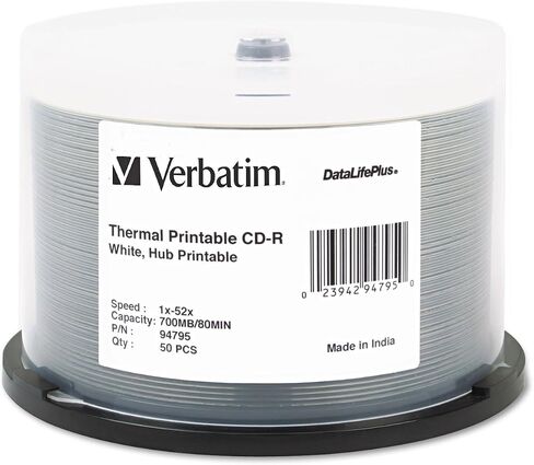 Verbatim CD-R 700MB 52X DataLifePlus White Thermal Printable, Hub Printable - 50pk Spindle in Saudi Arabia