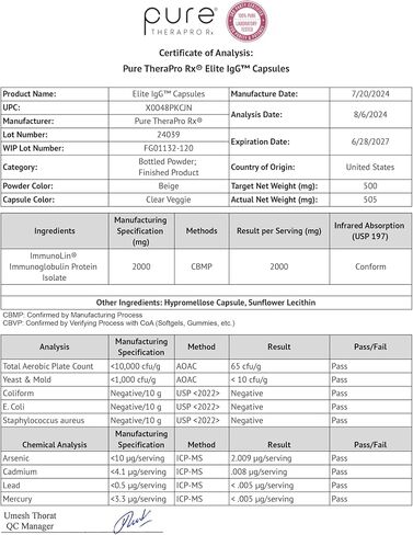 مسحوق مكملات الغلوبولين المناعي النقي Therapro Rx Elite IgG، 60 وجبة، 1100 مجم IgG، IGA وIgM من الجلوبيولين المناعي المشتق، بدون نكهة، الغلوتين، الألبان والكائنات المعدلة وراثيًا، بديل مكملات اللبأ in Kuwait