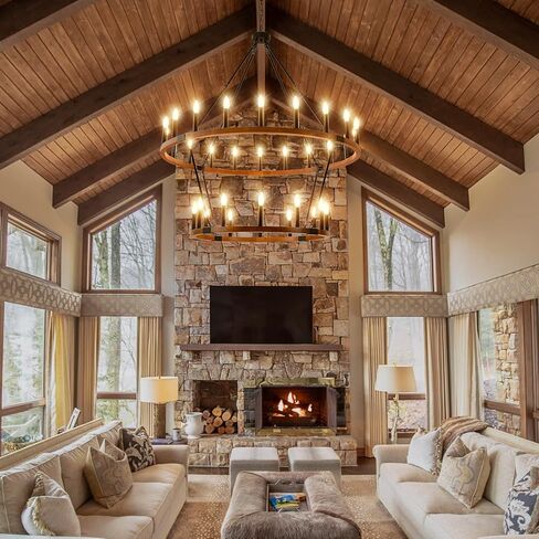 HHR 2 Tier Wagon Wheel Chandelier 36-Light 48 Inch, Extra Large Black Round Rustic Candle Farmhouse Pendant Light Fixture for High Ceilings, Dining Room Living Room Kitchen Island Foyer Entryway in Kuwait