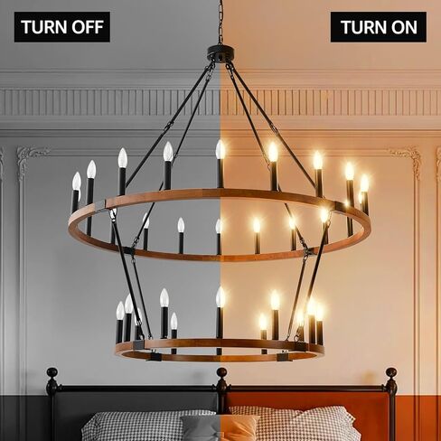 HHR 2 Tier Wagon Wheel Chandelier 36-Light 48 Inch, Extra Large Black Round Rustic Candle Farmhouse Pendant Light Fixture for High Ceilings, Dining Room Living Room Kitchen Island Foyer Entryway in Kuwait