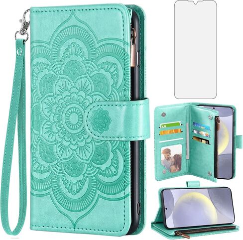 Asuwish Phone Case for Samsung Galaxy S24 Plus S24+ 5G Wallet Cover with Tempered Glass Screen Protector and Flip Credit Card Holder Stand Cell Accessories S24plus 24S + S 24 24+ Women Men Dark Green in Saudi Arabia
