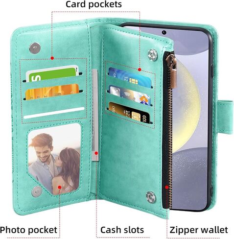 Asuwish Phone Case for Samsung Galaxy S24 Plus S24+ 5G Wallet Cover with Tempered Glass Screen Protector and Flip Credit Card Holder Stand Cell Accessories S24plus 24S + S 24 24+ Women Men Dark Green in Saudi Arabia