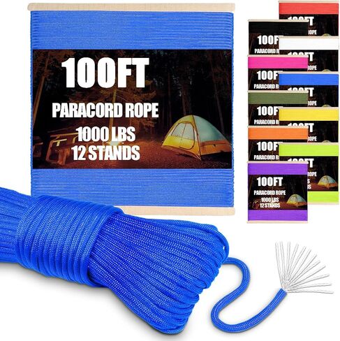 CooBigo Paracord Rope 1000lb,4mm 12 Strand Parachute Cord,100ft Blue Paracord for DIY Weave Bracelet/Lanyards,Tent Camping,Hiking,Survival,or Others Outdoor Gear in Saudi Arabia