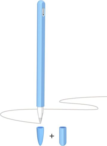 Slim Silicone and Full-Body Shockproof Pencil Cover for Apple Pencil, Anti-Slip Protective Pencil Holder Sleeve with 2 Nibs Compatible with Apple Pencil 2nd Generation (Blue) in Kuwait
