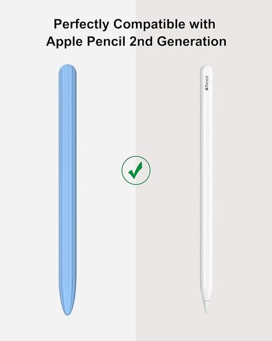 Slim Silicone and Full-Body Shockproof Pencil Cover for Apple Pencil, Anti-Slip Protective Pencil Holder Sleeve with 2 Nibs Compatible with Apple Pencil 2nd Generation (Blue) in Kuwait