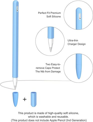 Slim Silicone and Full-Body Shockproof Pencil Cover for Apple Pencil, Anti-Slip Protective Pencil Holder Sleeve with 2 Nibs Compatible with Apple Pencil 2nd Generation (Blue) in Kuwait