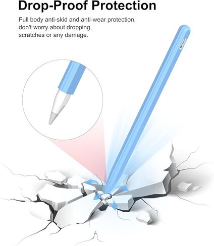 Slim Silicone and Full-Body Shockproof Pencil Cover for Apple Pencil, Anti-Slip Protective Pencil Holder Sleeve with 2 Nibs Compatible with Apple Pencil 2nd Generation (Blue) in Kuwait