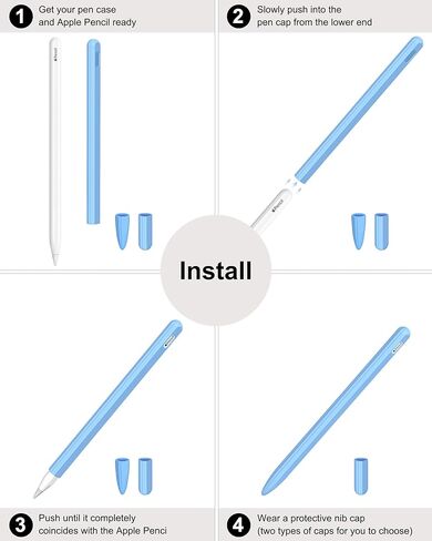 Slim Silicone and Full-Body Shockproof Pencil Cover for Apple Pencil, Anti-Slip Protective Pencil Holder Sleeve with 2 Nibs Compatible with Apple Pencil 2nd Generation (Blue) in Kuwait