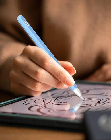 Slim Silicone and Full-Body Shockproof Pencil Cover for Apple Pencil, Anti-Slip Protective Pencil Holder Sleeve with 2 Nibs Compatible with Apple Pencil 2nd Generation (Blue) in Kuwait
