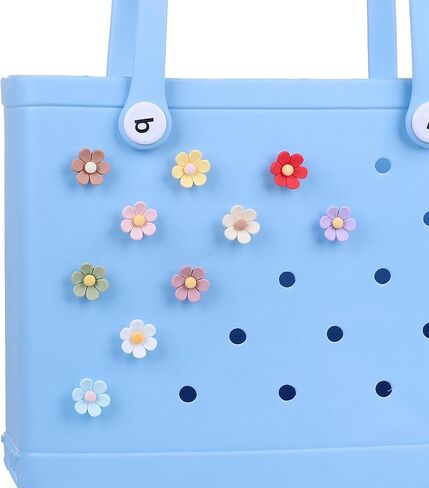 10 قطعة من دلايات الزهور لإكسسوارات حقيبة بوج، 1 بوصة/2.5 سم إدراج مرفق زهرة لتزيين حقيبة حمل الشاطئ المطاطية in Kuwait