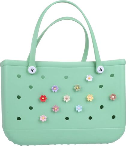 10 قطعة من دلايات الزهور لإكسسوارات حقيبة بوج، 1 بوصة/2.5 سم إدراج مرفق زهرة لتزيين حقيبة حمل الشاطئ المطاطية in Kuwait