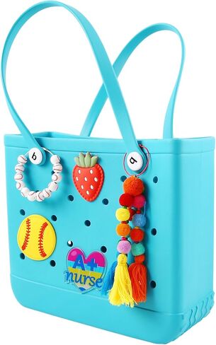 10 قطعة من دلايات الزهور لإكسسوارات حقيبة بوج، 1 بوصة/2.5 سم إدراج مرفق زهرة لتزيين حقيبة حمل الشاطئ المطاطية in Kuwait