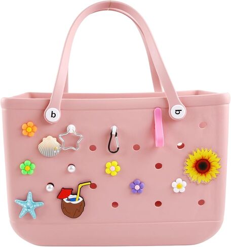 10 قطعة من دلايات الزهور لإكسسوارات حقيبة بوج، 1 بوصة/2.5 سم إدراج مرفق زهرة لتزيين حقيبة حمل الشاطئ المطاطية in Kuwait