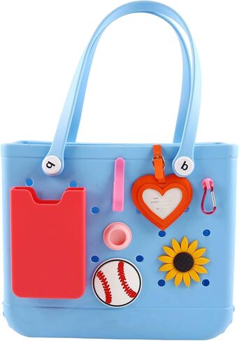 10 قطعة من دلايات الزهور لإكسسوارات حقيبة بوج، 1 بوصة/2.5 سم إدراج مرفق زهرة لتزيين حقيبة حمل الشاطئ المطاطية in Kuwait