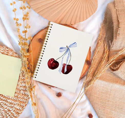 Trendy Coquette Pink Bow Cherry Notebook, Preppy Aesthetic Journal Notebook for Note Taking Work, Coquette School Supplies, College Ruled Hardcover Spiral Notebook 5.5 x 8.3 in Saudi Arabia