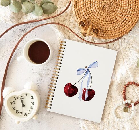 Trendy Coquette Pink Bow Cherry Notebook, Preppy Aesthetic Journal Notebook for Note Taking Work, Coquette School Supplies, College Ruled Hardcover Spiral Notebook 5.5 x 8.3 in Saudi Arabia