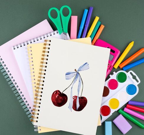 Trendy Coquette Pink Bow Cherry Notebook, Preppy Aesthetic Journal Notebook for Note Taking Work, Coquette School Supplies, College Ruled Hardcover Spiral Notebook 5.5 x 8.3 in Saudi Arabia