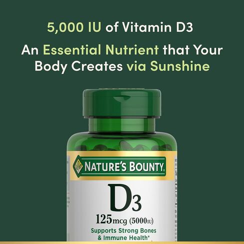 Nature's Bounty Vitamin D3, immune and bone support, 5000IU, Softgels, 150 Ct in Kuwait