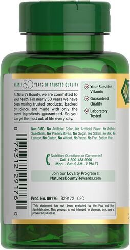Nature's Bounty Vitamin D3, immune and bone support, 5000IU, Softgels, 150 Ct in Kuwait