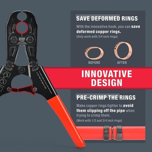 iCrimp IWS-1234N Pex Pipe Crimping Tool, Plumbing Tool with Convertible 1/2" and 3/4" Jaws for Copper Ring, meets ASTM 1807 Standard in Saudi Arabia