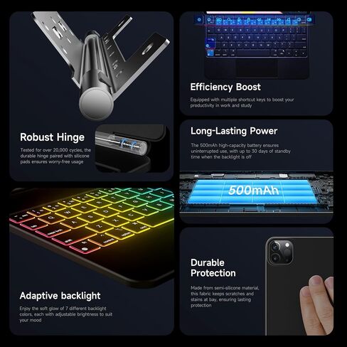 HOU iPad Pro 13 inch Case 2024 with Keyboard (M4), iPad Pro 13 inch Keyboard with Multi-Touch Trackpad, 7 Colors Backlight, Easy-Set Magnetic Stand Bluetooth Keyboard for iPad Pro 13 M4-Black in Saudi Arabia
