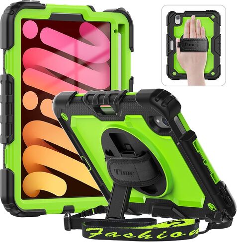Timecity Case for iPad Mini 7 (A17 Pro) 2024/ Mini 6 8.3 inch, Case for iPad Mini 7th/6th Generation, Durable Protective Case with Screen Protector, Pencil Holder, Rotating Stand & Handle Strap-Black in Kuwait
