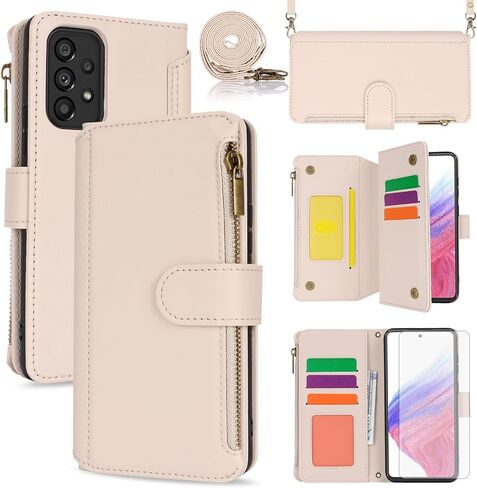 Asuwish Phone Case for Samsung Galaxy A53 5G Wallet Cover with Tempered Glass Screen Protector and Crossbody Wrist Strap Flip RFID Blocking Card Holder Cell A 53 G5 53A SM A536U 6.5" 2022 Women Black in Saudi Arabia