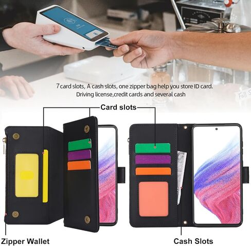 Asuwish Phone Case for Samsung Galaxy A53 5G Wallet Cover with Tempered Glass Screen Protector and Crossbody Wrist Strap Flip RFID Blocking Card Holder Cell A 53 G5 53A SM A536U 6.5" 2022 Women Black in Saudi Arabia