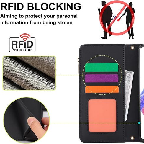 Asuwish Phone Case for Samsung Galaxy A53 5G Wallet Cover with Tempered Glass Screen Protector and Crossbody Wrist Strap Flip RFID Blocking Card Holder Cell A 53 G5 53A SM A536U 6.5" 2022 Women Black in Saudi Arabia