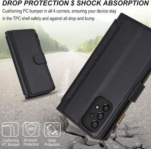 Asuwish Phone Case for Samsung Galaxy A53 5G Wallet Cover with Tempered Glass Screen Protector and Crossbody Wrist Strap Flip RFID Blocking Card Holder Cell A 53 G5 53A SM A536U 6.5" 2022 Women Black in Saudi Arabia