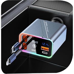 4 in 1 Retractable Car Charger [146W USB C Car Charger Adapter] Car Charger Fast Charging 65W with Cord 35.43in, Gift for Men Women,Car Phone Charger for iPhone 16/15/14/13/12 Android
