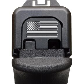 Milspin Slide Back Plate Compatible with Glock Gen 1-5 | American Flag | Veteran Made in USA I CNC Milled (Black on Stainless Steel, Models G17-G41, G45)