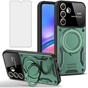 Phone Case for Samsung Galaxy A05s/A05 with Tempered Glass Screen Wrist Strap Lanyard Heavy Duty Protector Cover 360°Rotatable Invisible Ring Slim Stand Protective Ao5s Ao5 A 05s 05 Pink