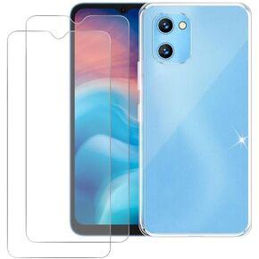 for UMIDIGI G1 Case, with 2 Tempered Glass Screen Protector [Non-Yellowing ] Shockproof Slim Fit 6.52 Inch, Clear