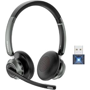 Wireless Headset with Microphone, 2024 New V5.3 Headset with USB Dongle, Computer Headphones QCC3034 CVC8.0 Noise Cancelling Technology & 30H Worktime, Mute Button for Home Office Skype
