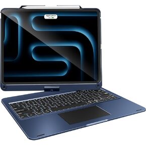 Wireless Keyboard Case for Apple iPad Pro 12.9-inch 6th 5th 4th 3rd Generation: Rotatable Pencil Holder Multi-Touch Trackpad RGB Backlit Navy Blue