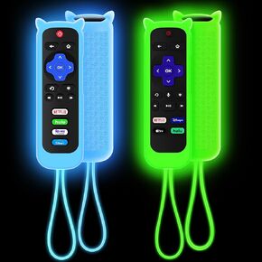 3Pack Cover for Roku Remote Compatible with Hisense/TCL Roku TV Steaming Stick/Express, Silicone Protective Controller Universal Sleeve Skin Glow in The Dark Purple Blue Pink
