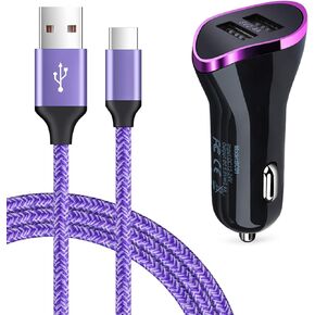 Type C Car Charger for Samsung Galaxy S24 S23 A16 A25 A35 A15 A54 A14 A53 A23 A13 A03S A12 A21 A32 A42 A50 A51 S22 S21 S20,LG Stylo 6 5 4,Moto G Power/G Stylus,Car Adapter+6ft Fast Charge USB C Cable