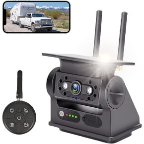 Solar Wireless Backup Camera for RV, 9600mAh Rechargeable Battery Trailer Camera with Remote Control, Magnetic 1080P Reverse Camera for Car Truck Trailer RV