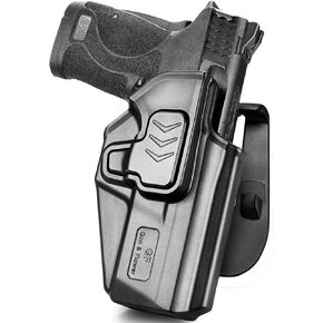 M&P Shield EZ Holster, OWB Holster for Smith & Wesson M&P 9mm 380 Shield EZ. Outside Waistband Carry Paddle/Belt Holster. Level II Retention with Index Finger Release, Right Hand Adjustable Cant