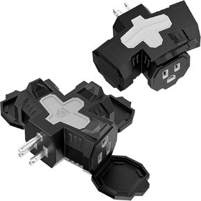 K KASONIC - Electrical Multi-Outlet, 3-Way Indoor Outdoor Adapter with Protective Cover, ETL Listed Heavy-Duty Grounded Power Tap, 2 Pack 1875W/15Amps Plug Splitter for Home, Office, Outdoor, Green