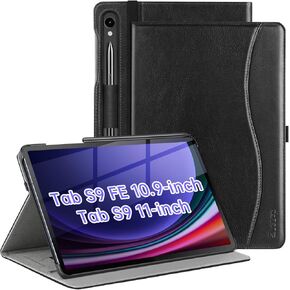 ZtotopCases for Samsung Galaxy Tab S9 FE 5G 10.9 Inch/Tab S9 11 Inch Case 2023, PU Leather Business Cover with Auto Sleep/Wake, Front Pocket, Hand Strap for Samsung S9 FE Tablet Support S Pen, Black