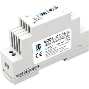 DC 12V Din Rail Power Supply Slim 15W 1.25A MAX(1a Can Also Be Used);Thin;(Input:100-240VAC,Output:12VDC,50/60HZ) (Volts_of_Direct_Current, 12)