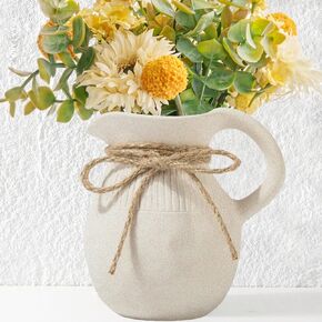 Farmhouse Ceramic Vase with Handle, Rustic Pitcher Vase for Home Decor, Decorative Pottery Vase, Ceramic Jug Flower Vase, Centerpiece for Your Kitchen/Bedroom/Office/Living Room/Shelf/Mantel