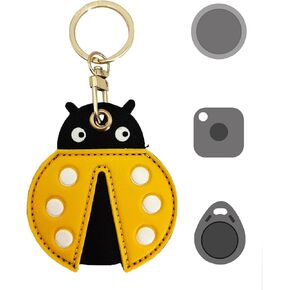 Cute Tile Mate Holder, Universal Case Fit for AirTag, Galaxy SmartTag, eufy SmartTrack Link, Key Fob, Leather Air Tracker Smart Tag Case with Key Rings (Ladybug)