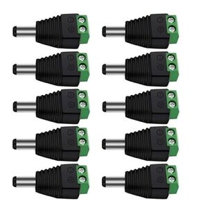 12V DC Power Connector 5.5mm x 2.1mm, 10Pcs Male Power Jack Adapter for CCTV Security Camera Cable Wire Adapter