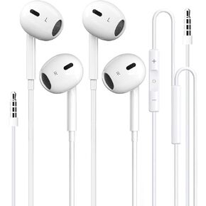 2 Pack-Earbuds for Headphones Wired with 3.5mm Jack Earphones (Built-in Microphone & Volume Control) Compatible with i-Phone/iPad/iPod/PC, MP3/4 and Other 3.5mm Jack Devices